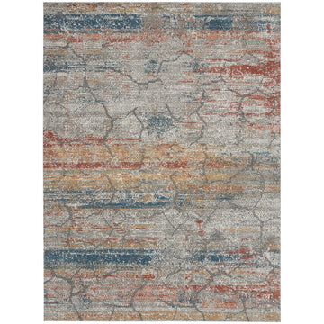 Rustic Textures RUS11 Modern Abstract Distressed Shimmer Carved Hi-Low Textured Durable Polyblend Short-Pile Grey/Rust/Ochre/Blue/Multicolour Rug-Nourison-Rug Love - The Most Loved Rug Store